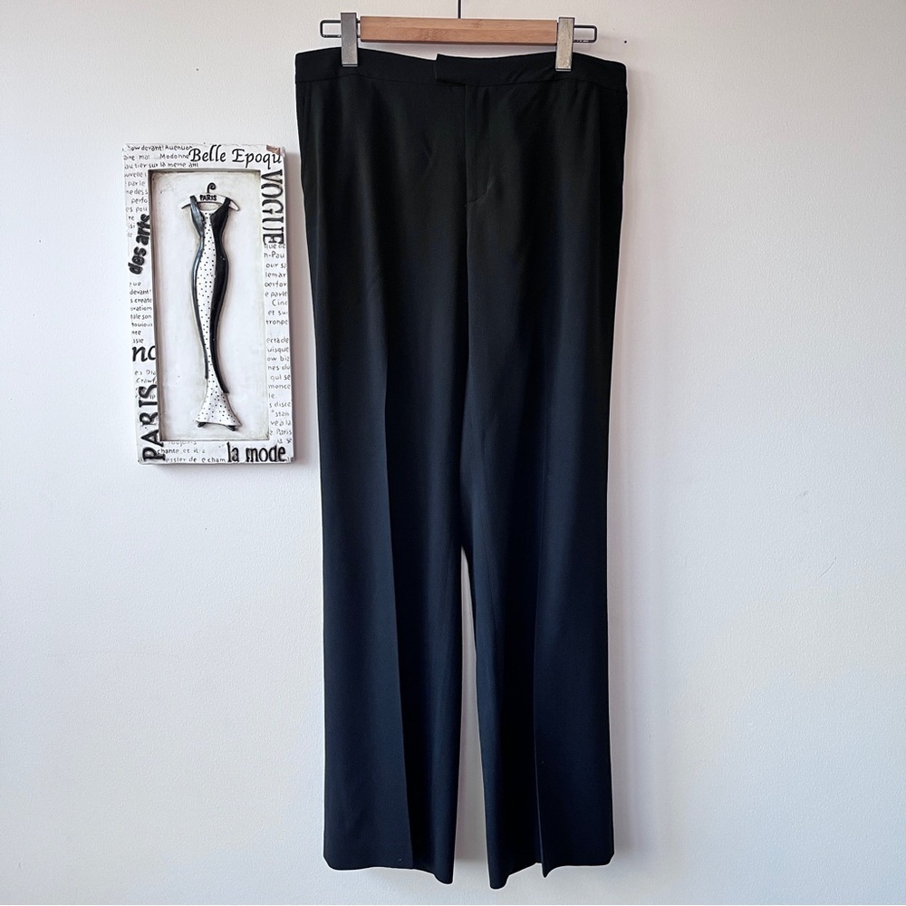 Ellen Tracy Minimalist Black 100% Wool Wide Leg Office Pants Trousers Size 12